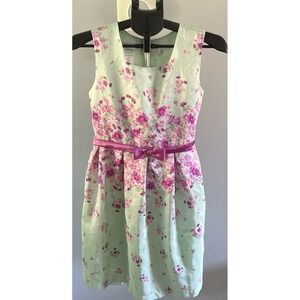 Bonnie Jean Girls Mint Green purple pink flowers sleeveless Long Dress Size 16